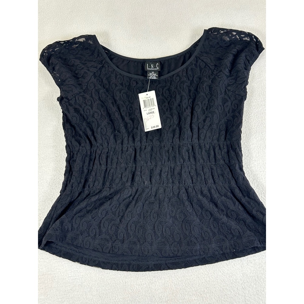 INC International Concepts Lace Top Women Large Black Romantic